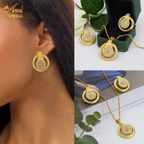 ANIID Jewelry Necklace Earrings Set Wedding Indian Gold Plated Crystal Bridal Women Luxury Jewelery African Dubai Designers New