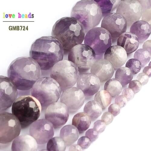 Natural Faceted Amethysts Purple Quartz Loose Round Beads for Jewelry Making DIY Bracelet 15inches Strand 4mm 6mm 8mm 10mm 12mm