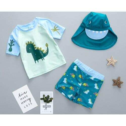 0-8 Years Boys Swimsuit for Kids Children 2021 New Dinosaur Shark Print Two Pieces Baby Cartoon Beach wear Toddler Surfing Suit