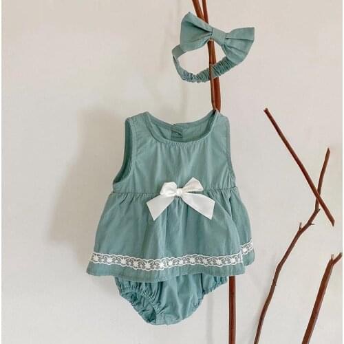 Summer Baby Girls Bow-knot Rompers Lovely Bodysuits Infant Baby Solid Clothes Toddler Casual Lightweight Rompers with Headband