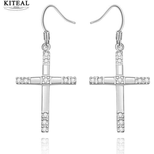 KITEAL New Arrival!! silver plated earrings for women Insets Cross drop cross cuff Gift for her