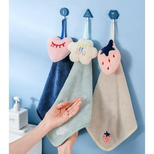 Home Bathroom Kitchen Hand Towel Hanging Coral Fleece Super Absorbent Towel Children Cute Korean No Lint