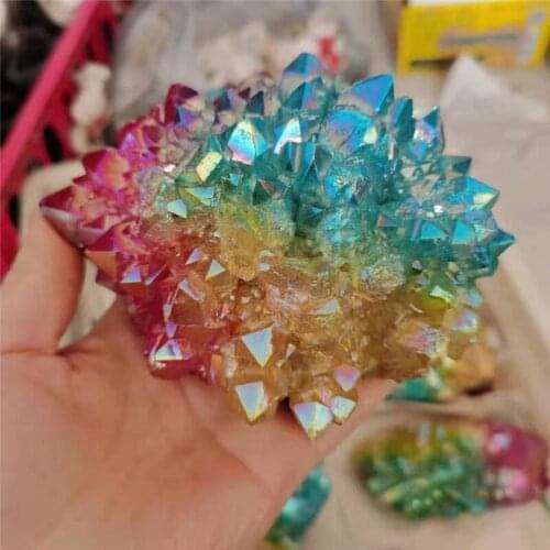 Natural Electroplated Angel Aura Quartz Crystal Cluster Polychromatic Rose Quartz Flower Specimens For Healing Decoration