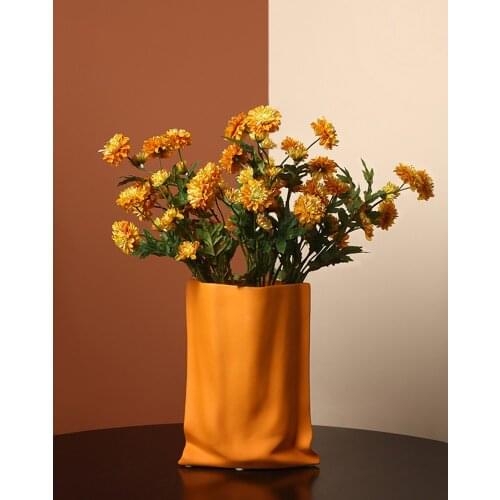 Nordic Luxury Folded Bag Vase Creative Ceramic Flower Pot DIY Wedding Decor Living Room Home Decoration Accessories