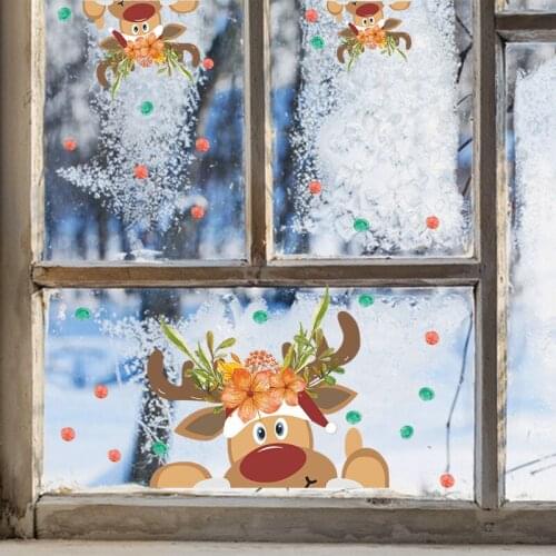 Christmas Elk Glass Window Sticker Cartoon Cabinet Door Wall Decals PVC Removable 2022 Xmas Decas Self-Adhesive Festival Sticker