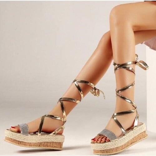 2020 Summer Women Flat Sandals Rope Female Beach Shoes Wedge Shoes High Heel Comfortable Platform Sandals Sandalia Feminina