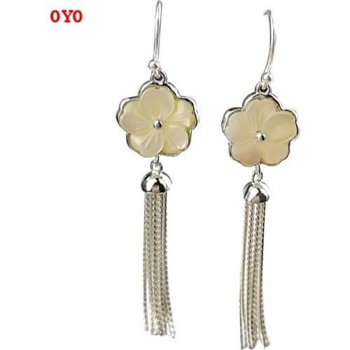 S925 silver fashion Japanese and Korean temperament simple tassel flower shell earrings beautiful cherry blossom element earring