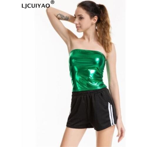 LJCUIYAO Summer Sleeveless Womens Crop Tops Off Shoulder Vest Crop Top Tank Tops Bustier Party Solid Sexy Hot Shining Clothes