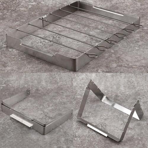 Outdoor Stainless Steel Foldable Barbecue Rack BBQ Bracket Grill with Skewer Roaster Stand Camping Cooking Accessories