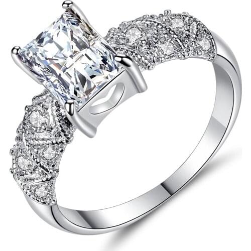 UUNICO European And American Minimalist Elegant Square Zircon Ring Classic Style Ring girl Style Rectangular Ring