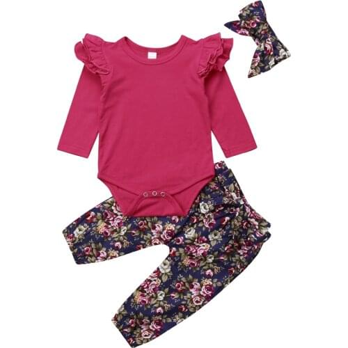 Citgeett Spring Newborn Baby Girl Tops Red Romper Floral Pants Leggings Headband Outfits Autumn Casual Clothes