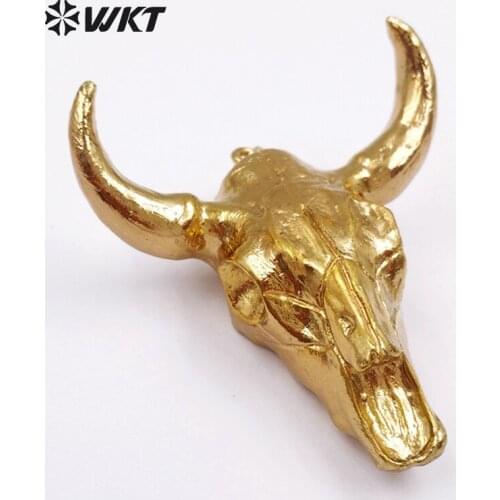 WT-P249 !! 24k gold trim cattle pendant,resin bull pendants with full gold trim