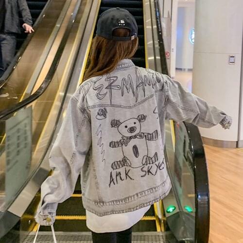 2021 Jacket Denim Fashion Loose Real Shot For Women Embroidery With Letters Free Shipping Gray
