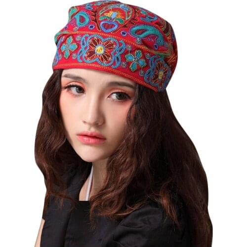 2020 Women Mexican Style Ethnic Vintage Embroidery Flowers Bandanas Red Print Hat Winter Hats for Women Fast Delivery