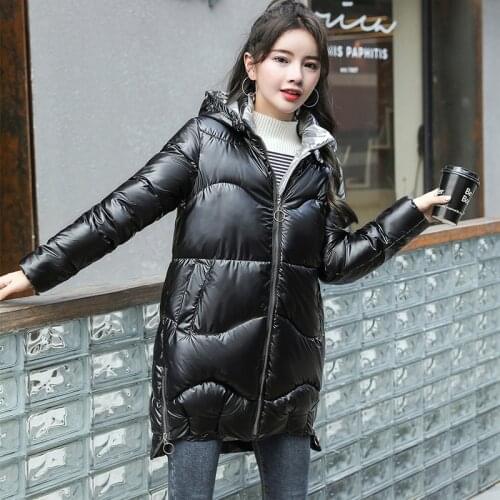 Womens Shinny Long Parkas Solid Hooded Puffer Coats Plus Size Ladies Casual Thick Winter Jacket Pockets Zipper Outerwear Female
