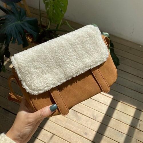 Splice wool women Crossbody bags small 2021 Winter new Luxury handbags designer Matte Leather Female Shoulder Bag bolsas brown