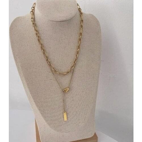 French Style Vintage Double Layered Gold Plated Chain Necklace for Women Simple Fashion Korean New Design Jewelry