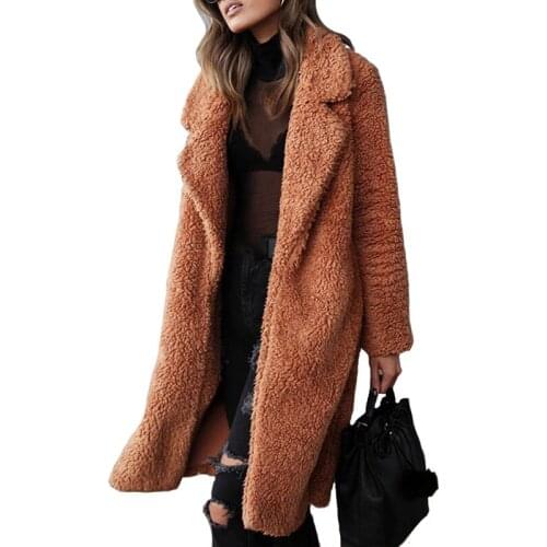 2020 Winter Women Faux Fur Teddy Coat Autumn Winter Thick Warm Fluffy Long Fur Coats Lapel Shaggy Jackets Overcoat Outwear