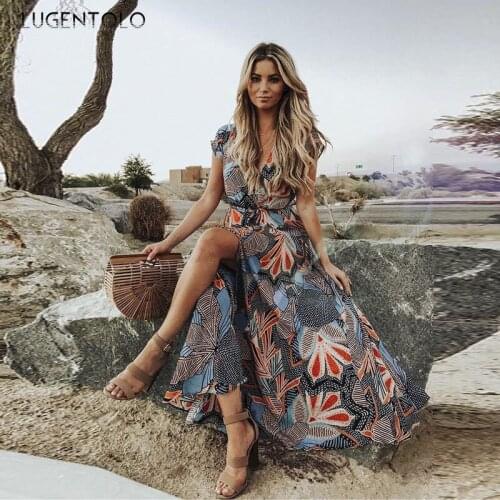 Women Sexy Dress V-neck Summer Short Sleeve Dresses Female Temperament Fashion Empire Big Swing Causal Maxi Dress