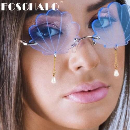 2020 Steampunk Rimless Sunglasses Women Pearl Punk Sun Glass Vintage Men Sunglasses Punk Retro Eyewear Luxury Oculos De Sol