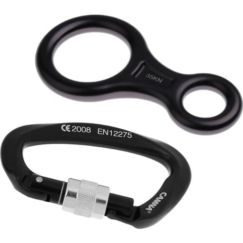 25KN Rock Climbing Screw Lock Carabiner + 35KN Figure 8 Rappelling Rope