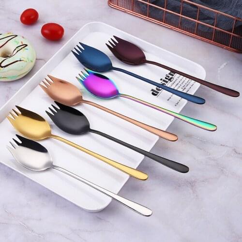 304 Stainless Steel Spoon Multifunctional Dual Purpose Fork Spoon Tableware Creative Titanium Steel Portable Spoon Fork Gift