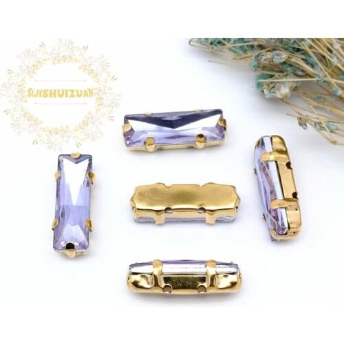 5*10mm 5*15mm 20pcs Crystal violet Rectangular Crystal Glass Sewing Rhinestones with gold Claw Diy wedding Dress and Bags