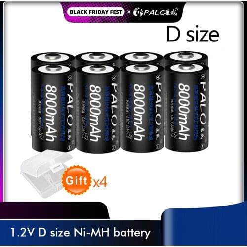 PALO 1-8pcs D Size Rechargeable Battery D Cell 1.2V 8000mAh NI-MH nimh High Capacity Current Batteries FOR Fashlight,Gas Range