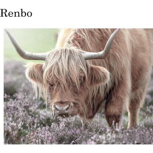 Nordic Animal 5D Diamond Painting Highland Cattle Flowers DIY Rhinestone Full Square Drill Decor Embroidery Cross Stitch Mosaic