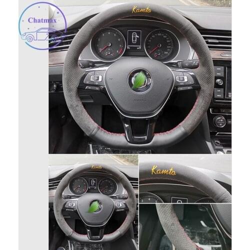 Steering Wheel Cover for VW Magotan Golf Passat Polo Tiguan Touareg CC Suede Leather Hand Sewing Wrap DIY Stitchwork Holder