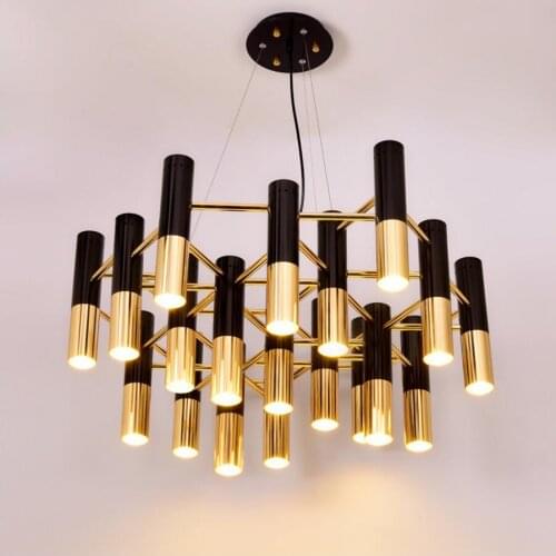 Delightfull Ike black and gold metal aluminum tube chandelier lamp Italy modern design suspension light for dinning restaurant