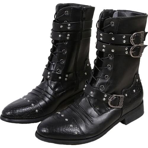 Spring Autumn Mens Boots PU Leather Mens Military Boots Pointed High Quality Casual Vogue Lace-up Tide Martin Boot Mens Shoes