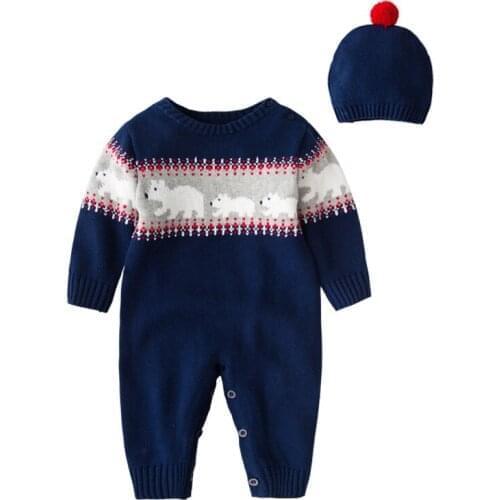 Ircomll Newborn Baby Clothes Fashion Long Sleeve Print Bear Knitted Baby Christmas Rompers Baby Onesie Clothes Kids Jumpsuit