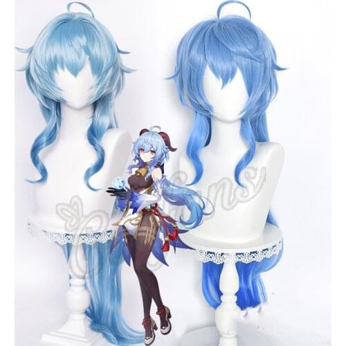 Genshin Impact Ganyu Cosplay Wig High Temperature Resistant Ironable Accessories Amie Blue Gradient Wigs For Ganyu Role Play