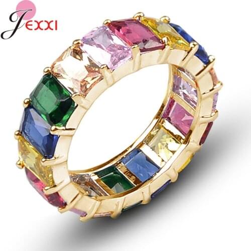 High Quality 925 Sterling Silver AAA CZ Colorful Cubic Zircon Rainbow Rings Promise Wedding Engagement Party New 2020 Arrivals