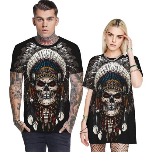 3d Indians Skull Print Fashion Brand T Shirts O Neck Short Sleeves Cotton Skull Men T-shirt Casual Man Tees Mens Tops