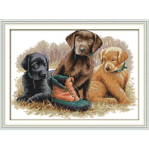 Three Dogs Counted Cross-Stitching 11CT Printed 14CT Handmade Cross Stitch Set Animals Cross-stitch Kits Embroidery Needlework