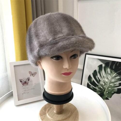 2020 New Short Brim Cap of Real Mink Fur Women Ponytail Baseball Hats Outdoor Simple Vintage Visor Casual Style B22
