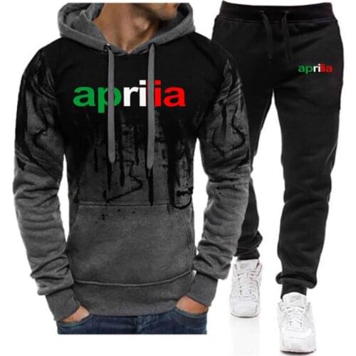 2021 New Mens Motorcycle Aprilia Hooded Sweater Printing HoodieTops+ Pants2-piece Spring Autumn Gradient Casual Sweatpant Sets