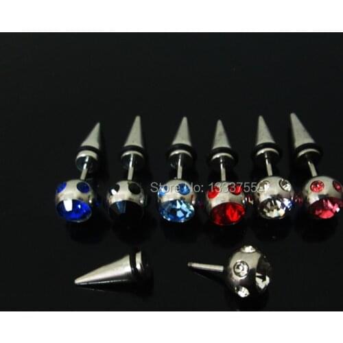 NEW piercing 1 pair 8mm mixed colors illusion cheaters stainless steel gem multi crystals ear Fake Taper