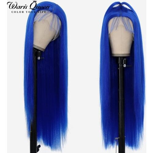 Synthetic Lace Front Long Stright Wig Black T Part With Baby Hair Heat Resistant Natural Daily Cosplay Wigs For Black Women