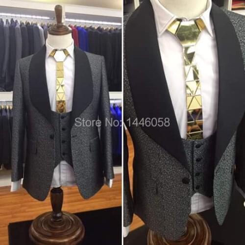 Jacket+Pant+Vest) Men Suits For Wedding 2019 Custom Made Classic Shiny Grey Wedding Prom Suits Groomsmen Groom Mens Tuxedo