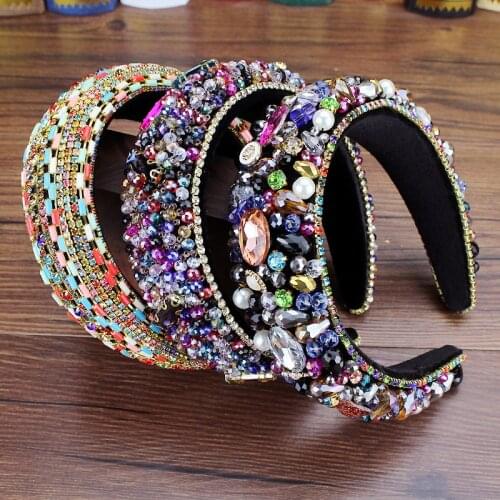 Handmade Boho Flower Diamante And Crystal Beads Wedding Headbands Padded Rhinestone Hairbands Women Luxury Baroque Hair Jewelry