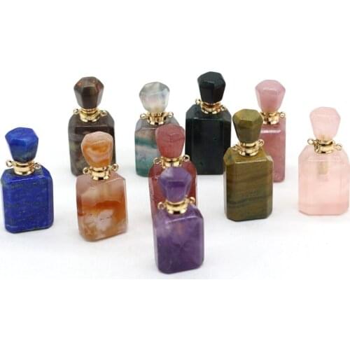 Natural Stone Perfume Bottle Pendant Agates/Tourmaline/Rose Quartz/Fluorite For Jewelry Making Charms DIY Necklace Accessory