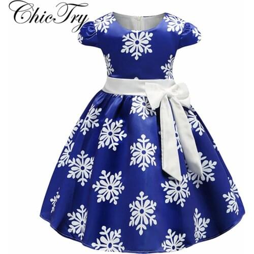4-14 Years Kids Girls Christmas Holiday Dress for Girls Snowflake Print Party Dress Snowman Silk Christmas Xmas New Year Dress