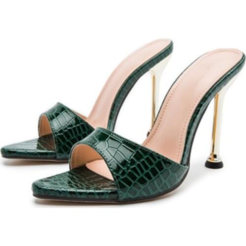 Women slippers Snake Print Strappy Mule high heels Slippers Sandals flip flops Pointed toe Slides Party shoes Woman