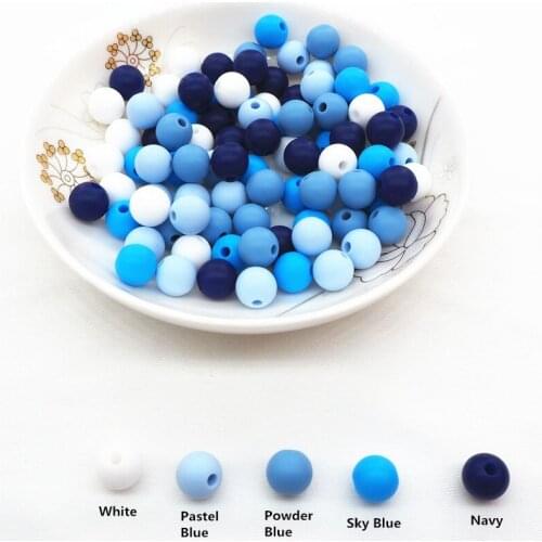 Chengkai 100pcs 9mm 12mm 15mm BPA Free Loose Silicone Teether Beads DIY Round Baby Pacifier Charm Jewelry Sensory Toy Boy color