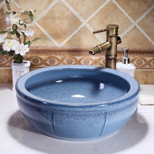 Blue Traditional Chinese Cloakroom Counter Top porcelain wash basin bathroom sinks ceramic ceramic wash bowls
