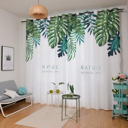 RZCortinas Modern Curtains for Living Room Bedroom Simple and Fashion Drape Plantain Leaf Printed Shading Curtain European Blind