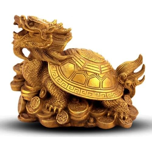 Feng Shui Chinese Folk Culture HandMade Pure Bronze statue Dragon Turtle Ornaments Home Decor Bring Wealth Fortune Good Luck